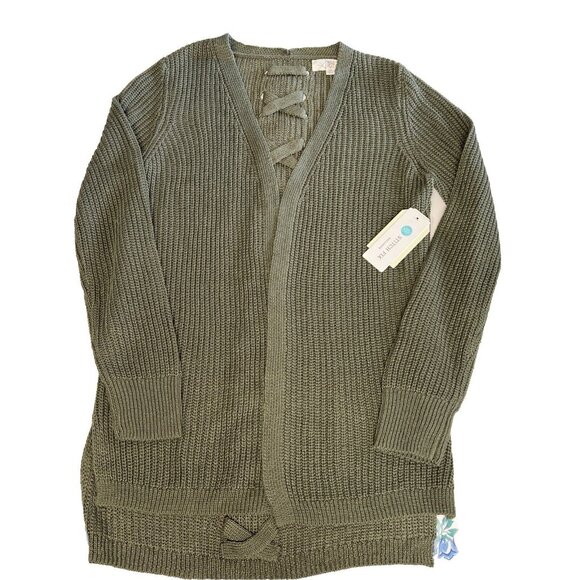 Pinque Jamelya Ribbon Criss Cross Back Cardigan~Size XS~Shaded Moss~New L9 25 - Picture 9 of 12